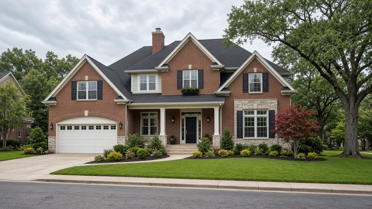 Illustrative example of a League City–area suburban home with an asphalt shingle roof — not work performed by League City Roofing Estimates.